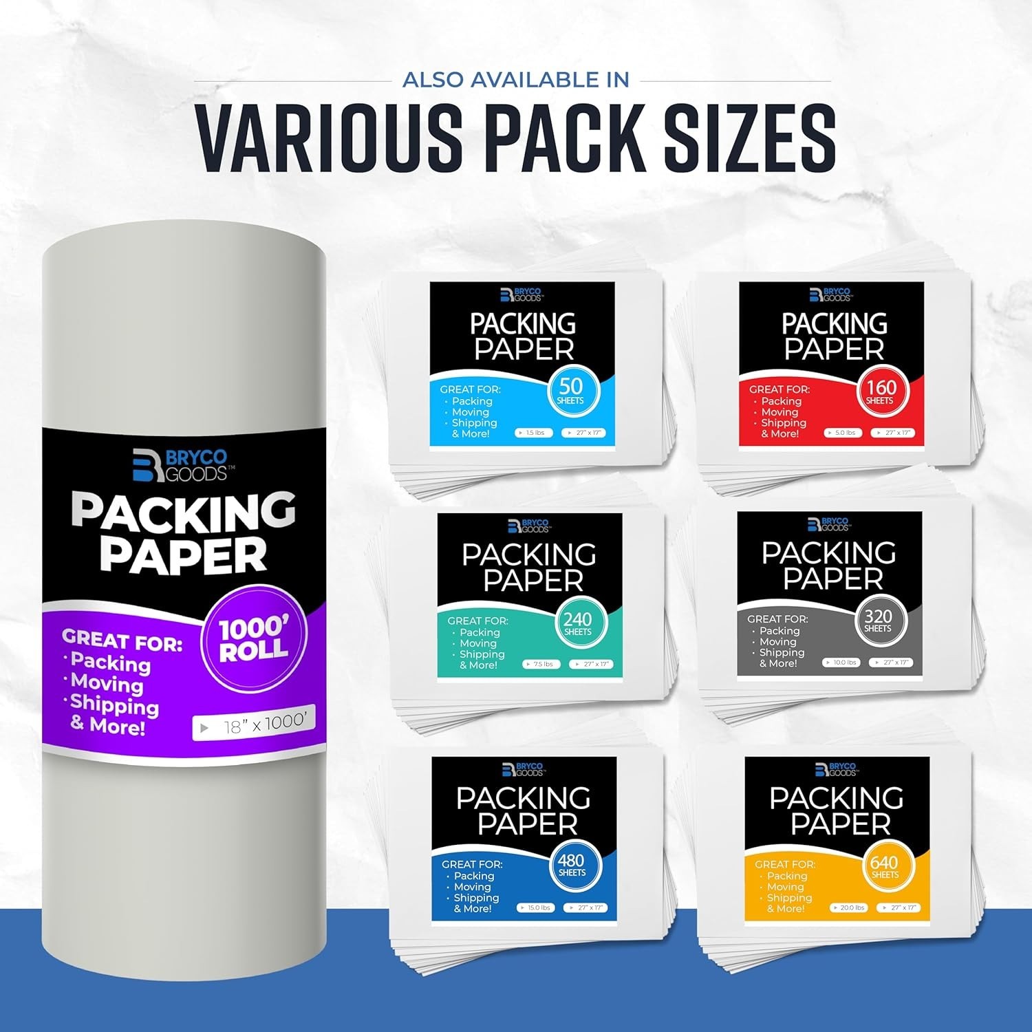 Large Newsprint Packing Paper Roll – 1000’L x 18”W