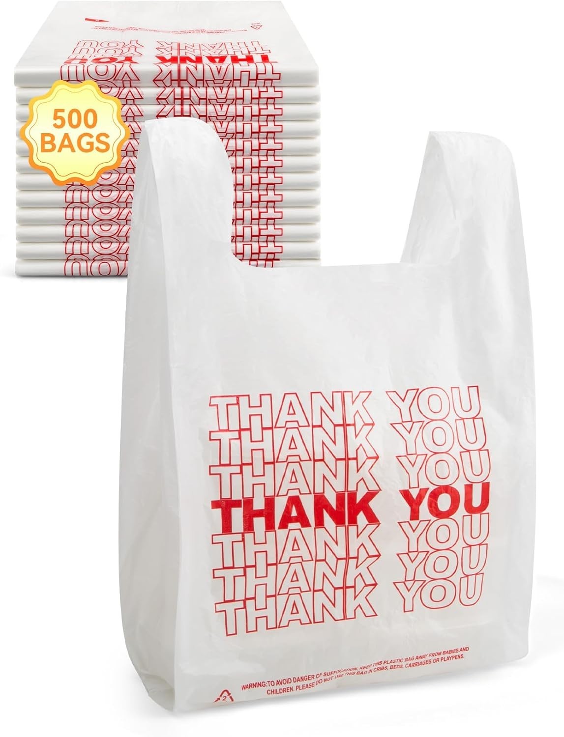 Versatile 500 Count Thank You Plastic Bags – 12″ x 6″ x 22″ for Retail & Takeout