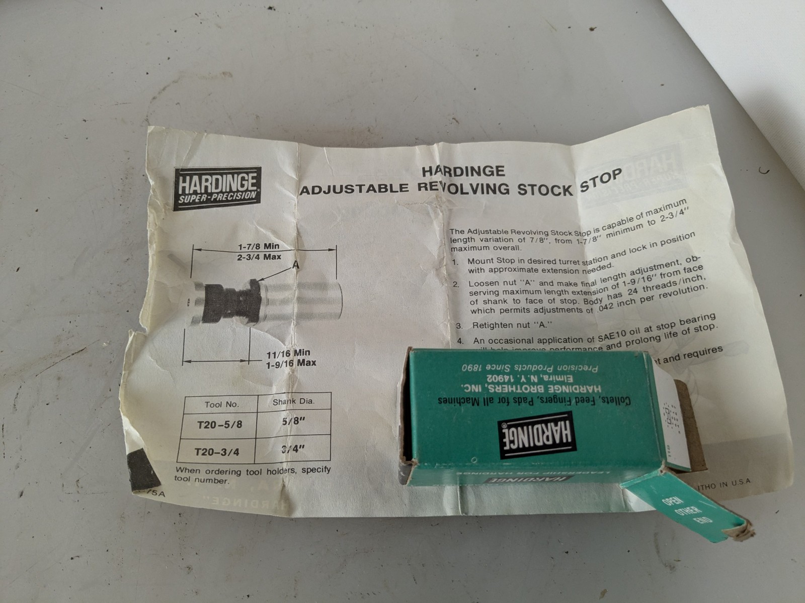 Hardinge T20A 5/8″ RSA 11157 Adjustable Revolving Stop for Turret Lathe DV-59