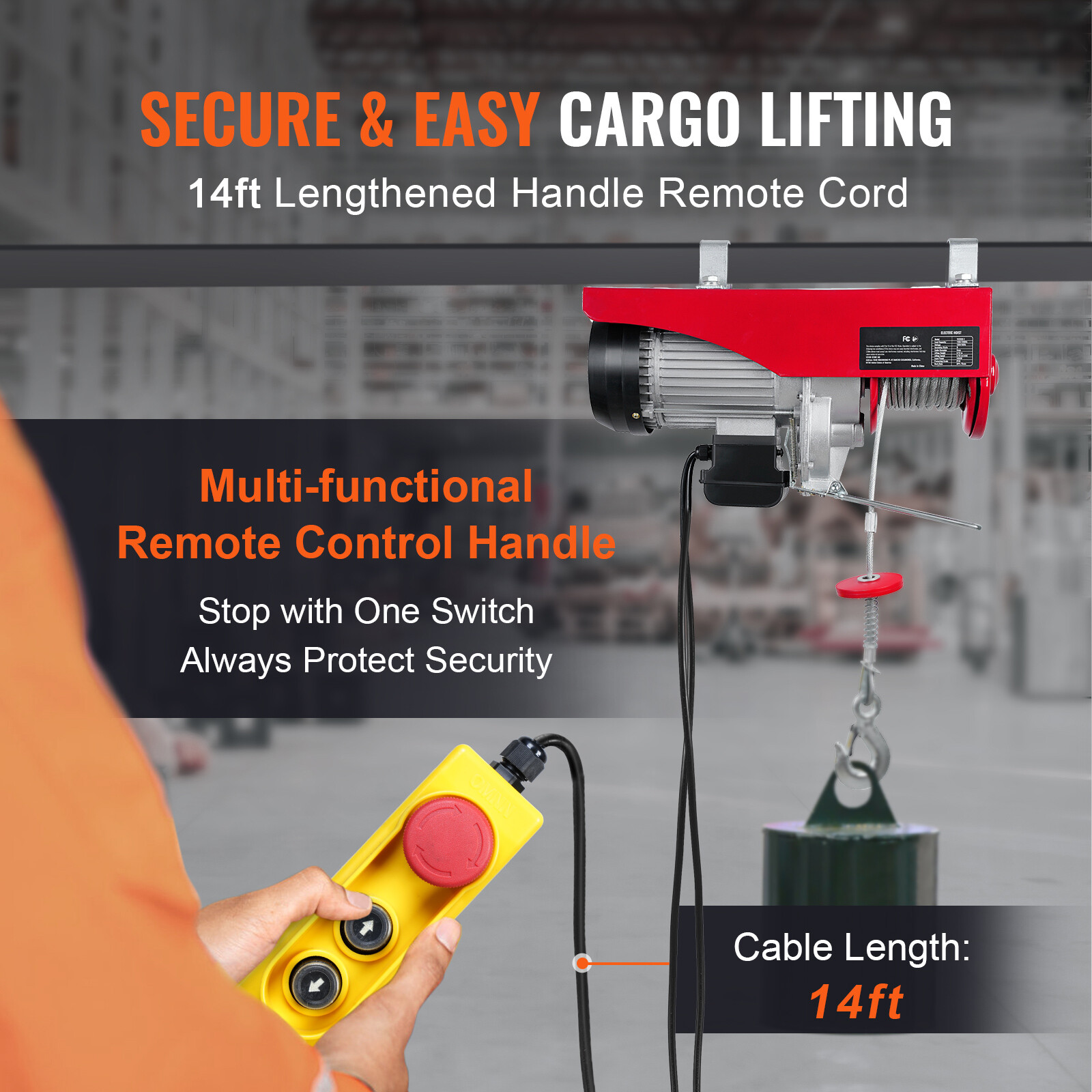 Electric Hoist 1320lbs Crane Winch with Wired Remote Control 1150W 110V
