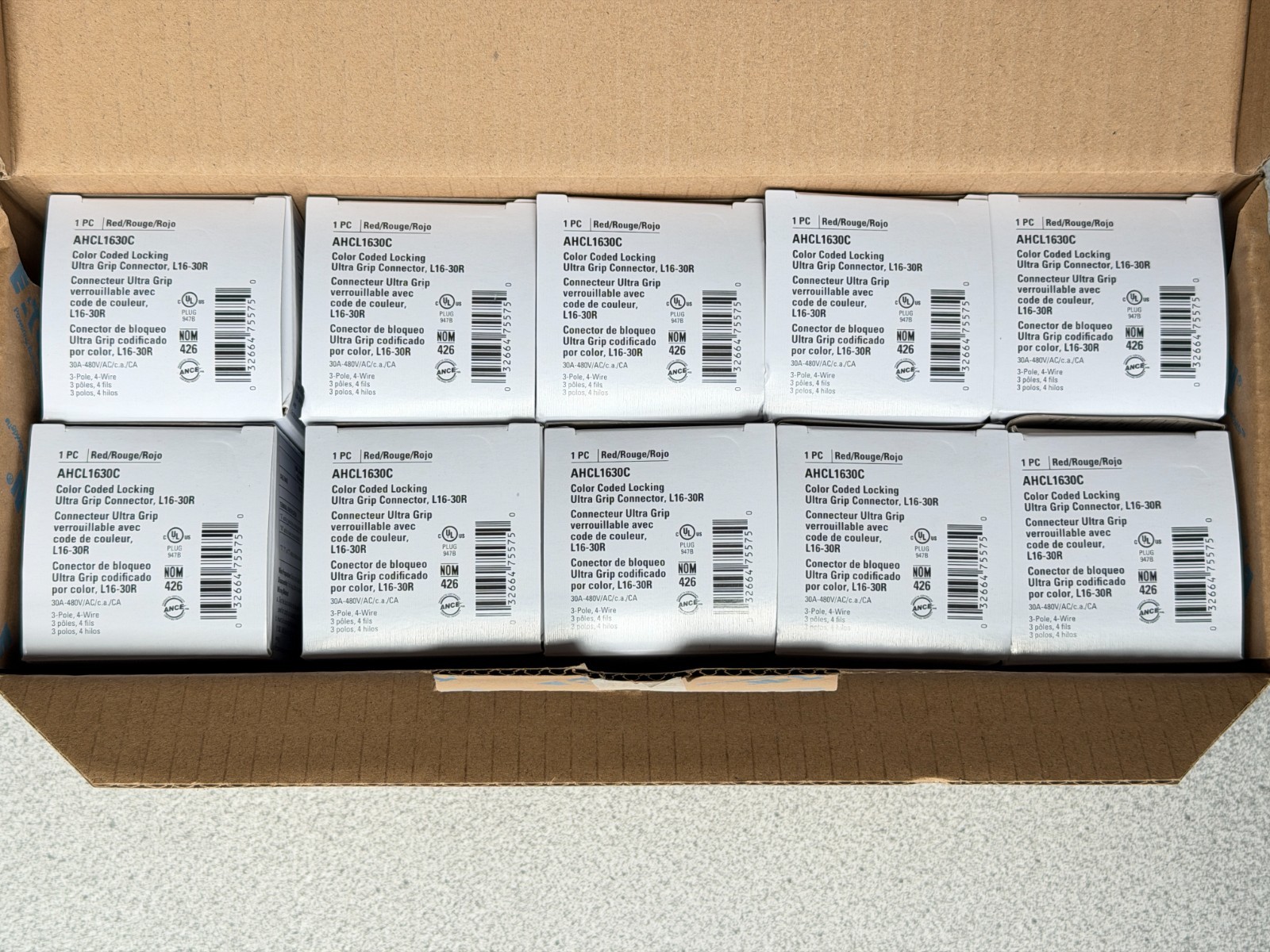 10 NEW Eaton AHCL1630C Red Locking Connector 30A 3Ph 480V 3-Pole 4-Wire L16-30R
