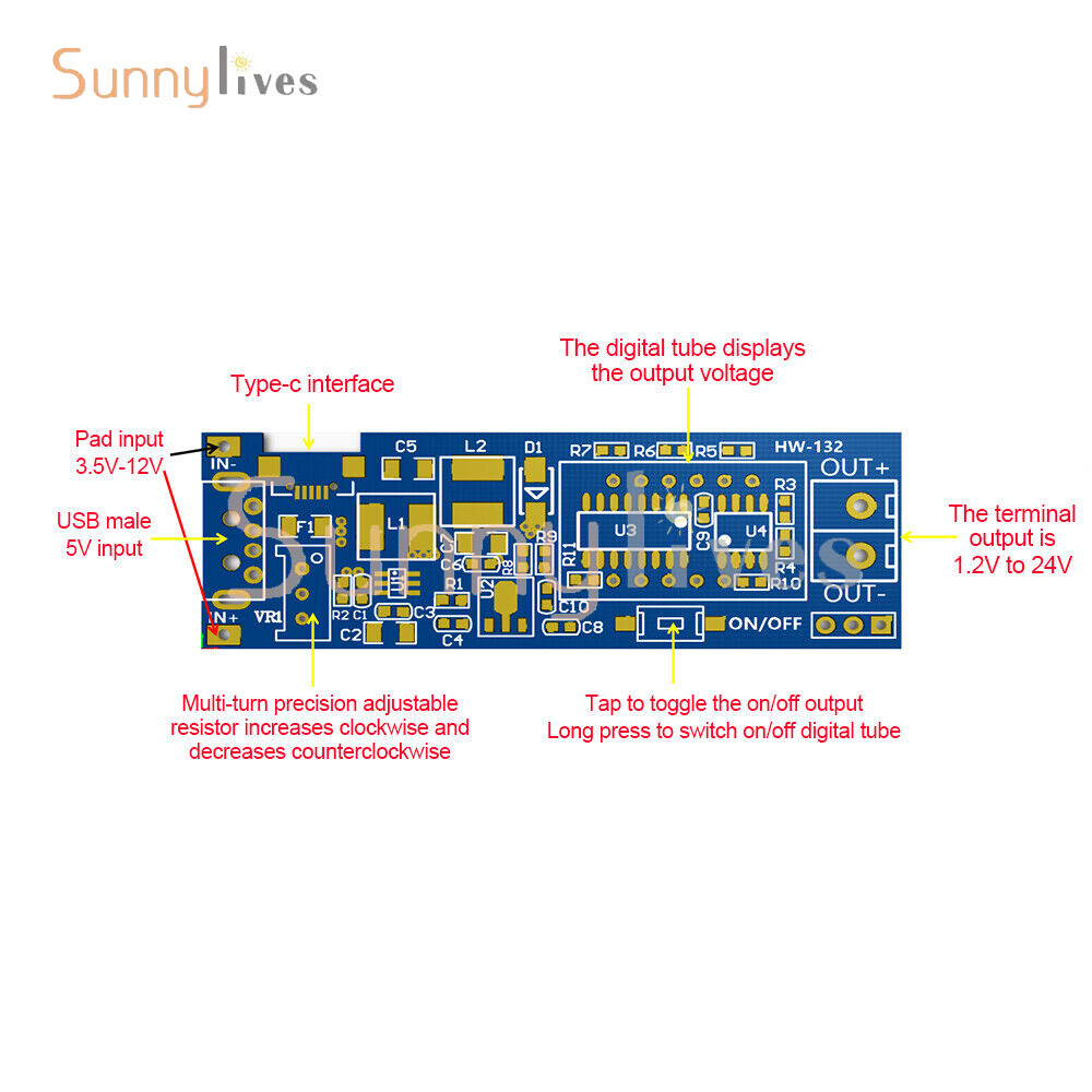 DC-DC 5V to 1.2V~24V USB Step UP Down Boost Buck Adjustable Power Supply Module.