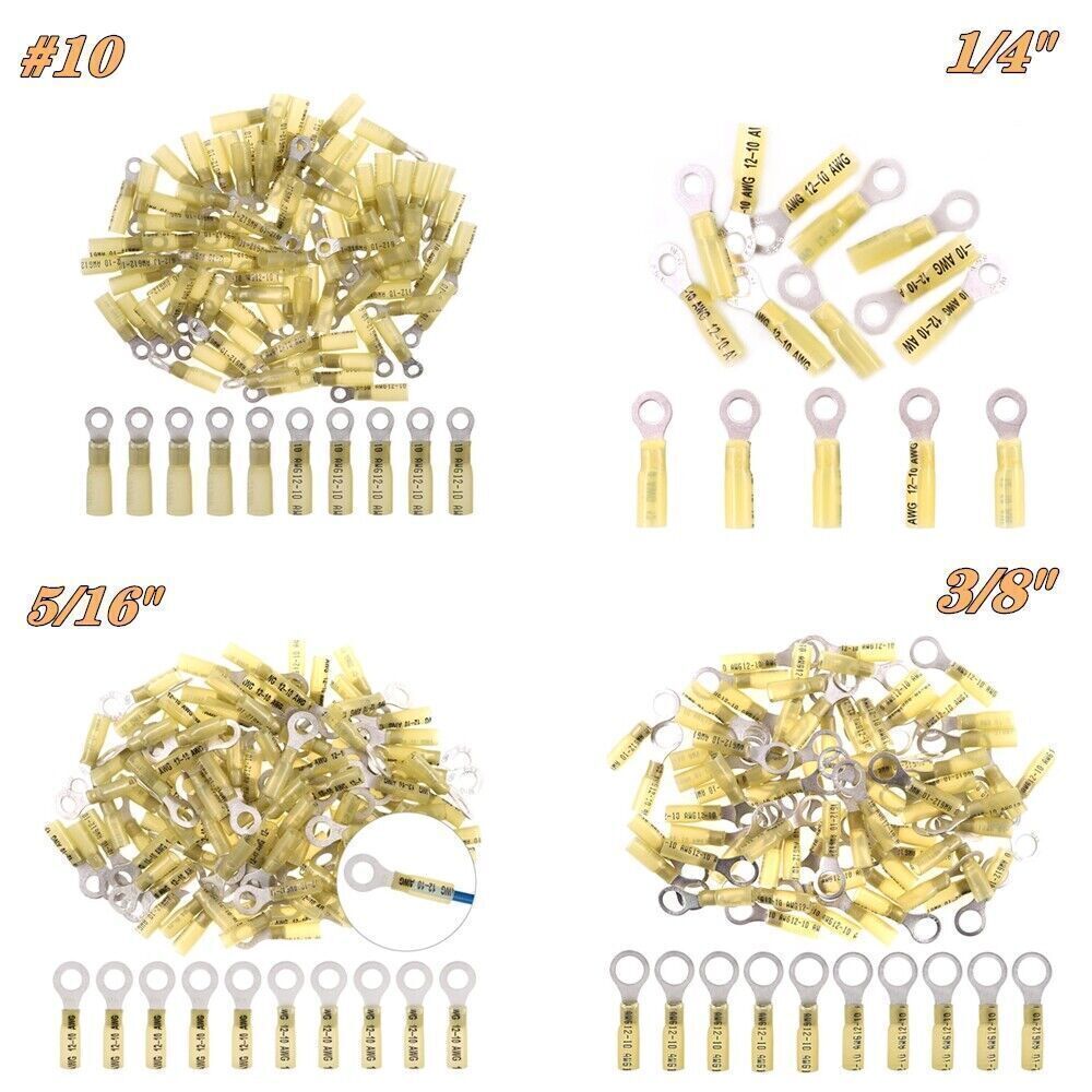 Waterproof Wire Crimp Connectors Heat Shrink Ring Terminals 22-10 AWG 50-500PCS