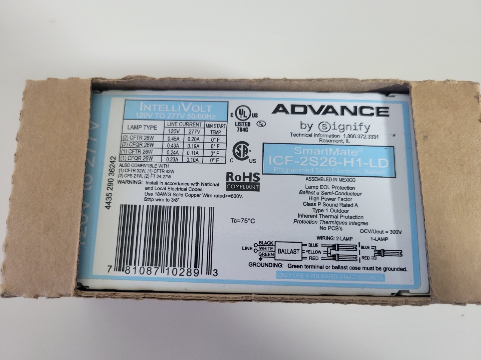 Advance SmartMate ICF-2S26-H1-LD Electronic Compact Fluorescent Ballast – White