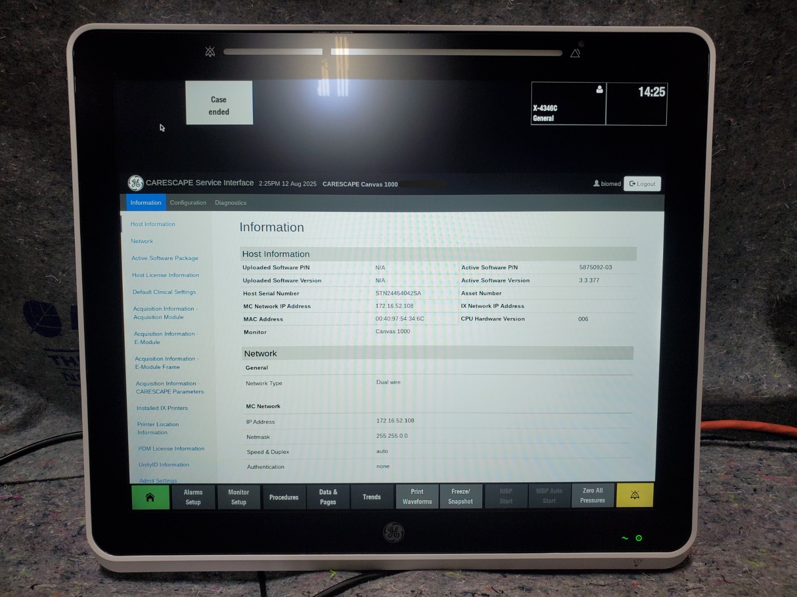 GE Carescape Canvas 1000 Patient Monitor 2024 5876727