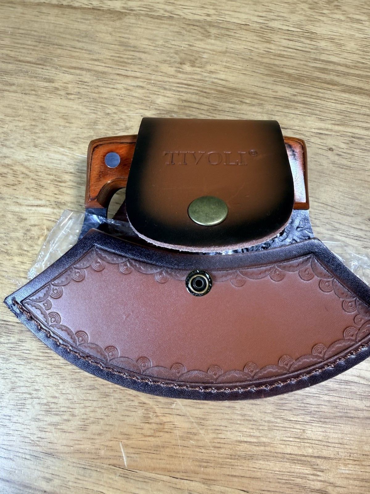 TIVOLI Ulu Knife with Wooden Sheath- Full Tang High Carbon Steel