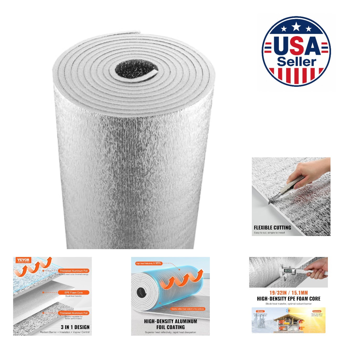 Double Reflective Insulation Roll 48 in 25 ft 15.1mm EPE Foam Core Radiant