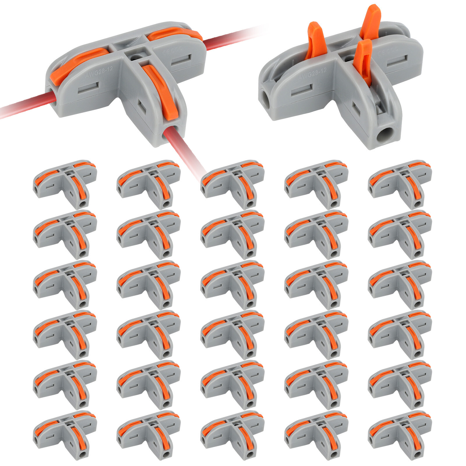 30x Compact Wire Conductor 3 Way T-Shape Lever Nut Connectors Kit for AWG 28-12