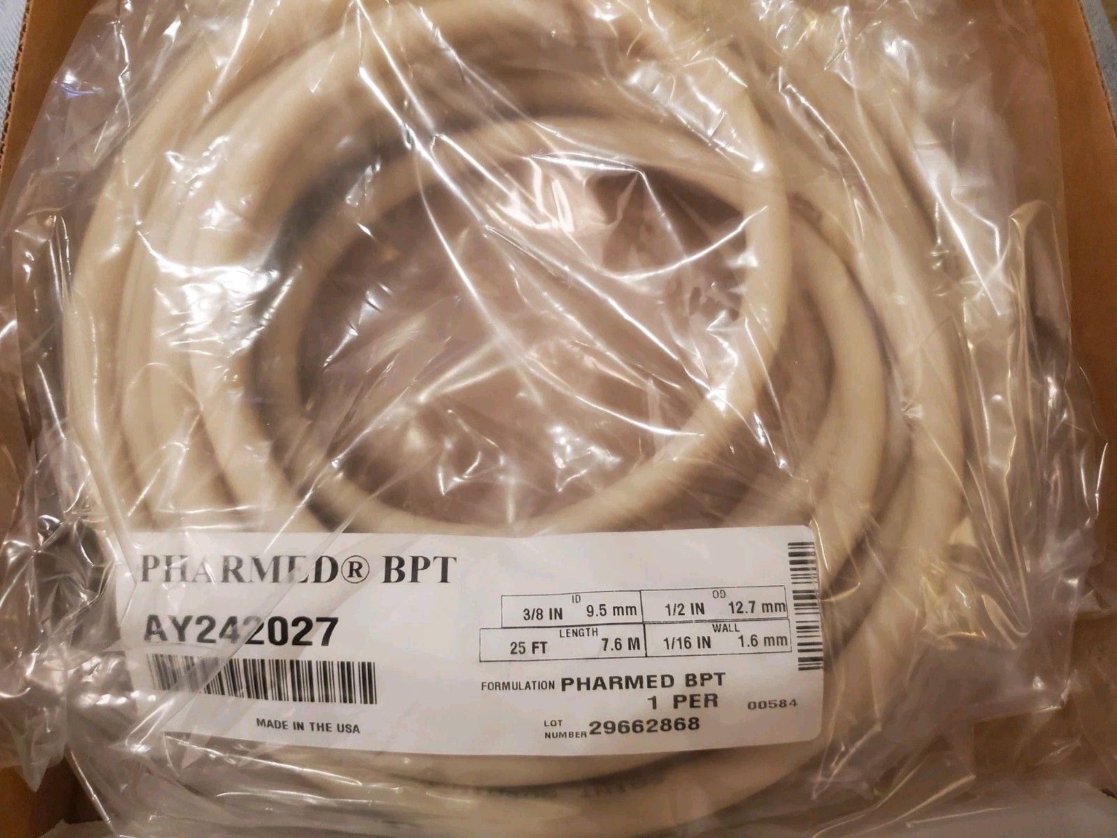 Tygon AY242027 PharMed BPT Biocompatible Tubing 3/8″IN X 1/2″ X 1/16″ (25Feet)