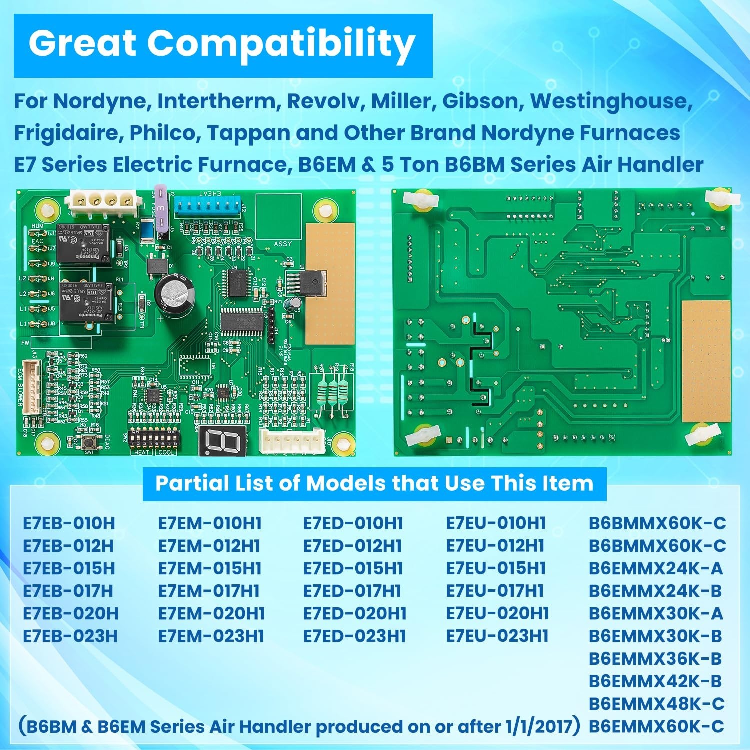 Control Board for Nordyne Intertherm Revolv Miller E7 B6 Electric Furnace – High