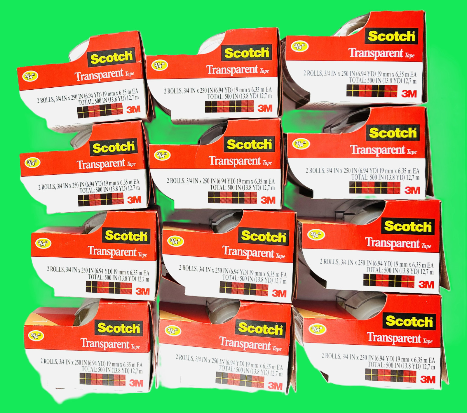 12 Packs (24 rolls) Scotch 3M Transparent Tape Glossy 3/4″ x 250″Clear Adhesive