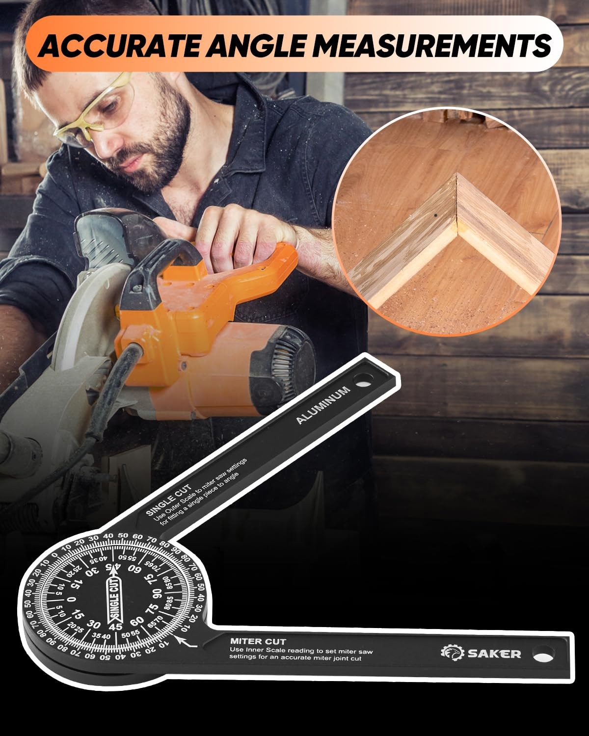 Saker Miter Saw Protractor|7-Inch Aluminum Protractor Angle Finder Black