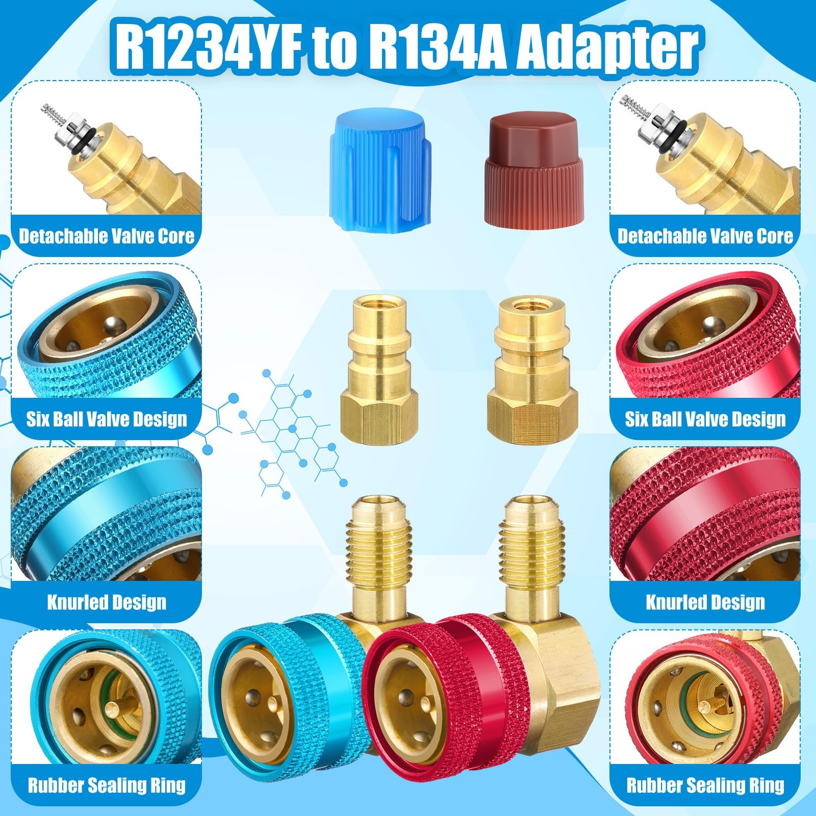 28 Pcs R1234yf to R134a Adapter with Valve R134a Quick Coupler Adapter Can Ta…