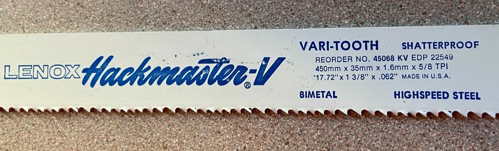 17.72″ X 1-3/8 X .062″ 5/8 VARI-TOOTH POWER HACKSAW, HSS BIMETAL LENOX, USA, NEW