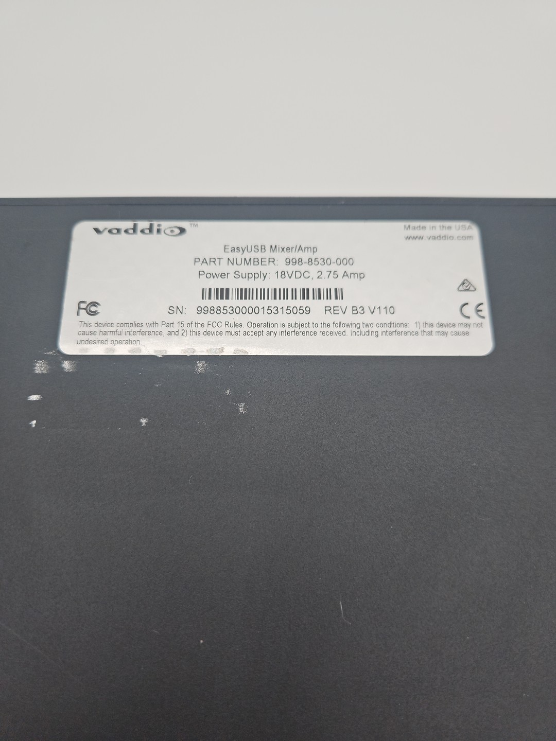 Vaddio EasyUSB Mixer/Amp 998-8530-000 – NO Power Adapter