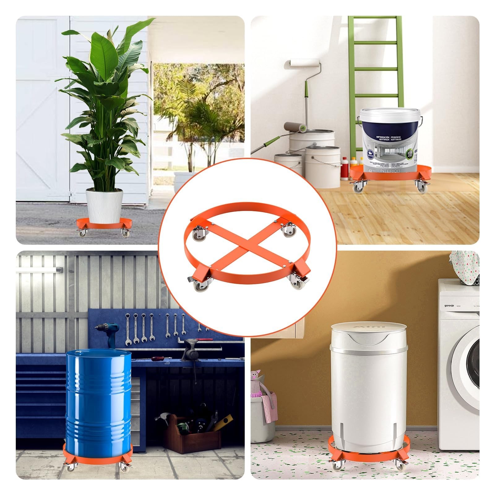 1 pack / 2 pack 55 Gallon Drum Dolly Barrel Dolly Cart with Steel Frame Orange