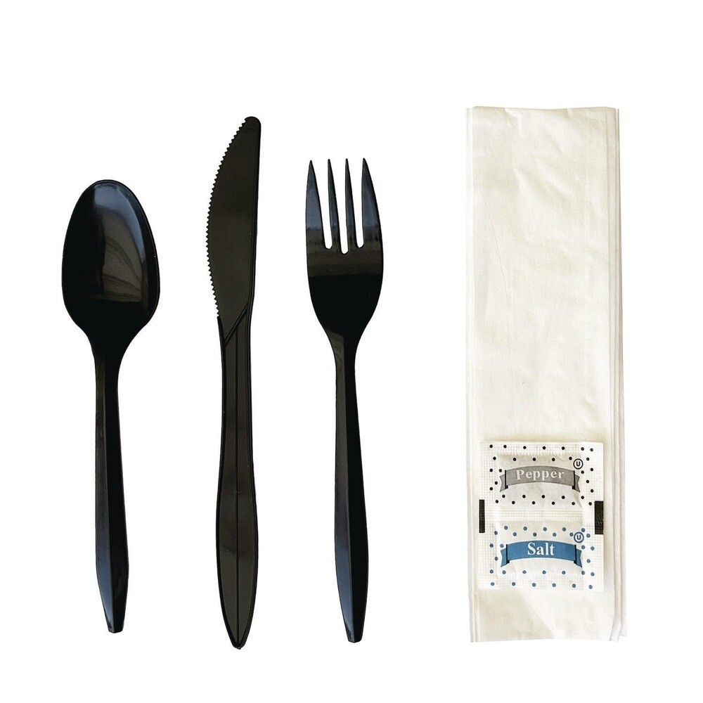 Boardwalk COMBO6KIT Fork/Knife/Napkin/Pepper/Salt/Spoon Cutlery Kit (250/CT) New