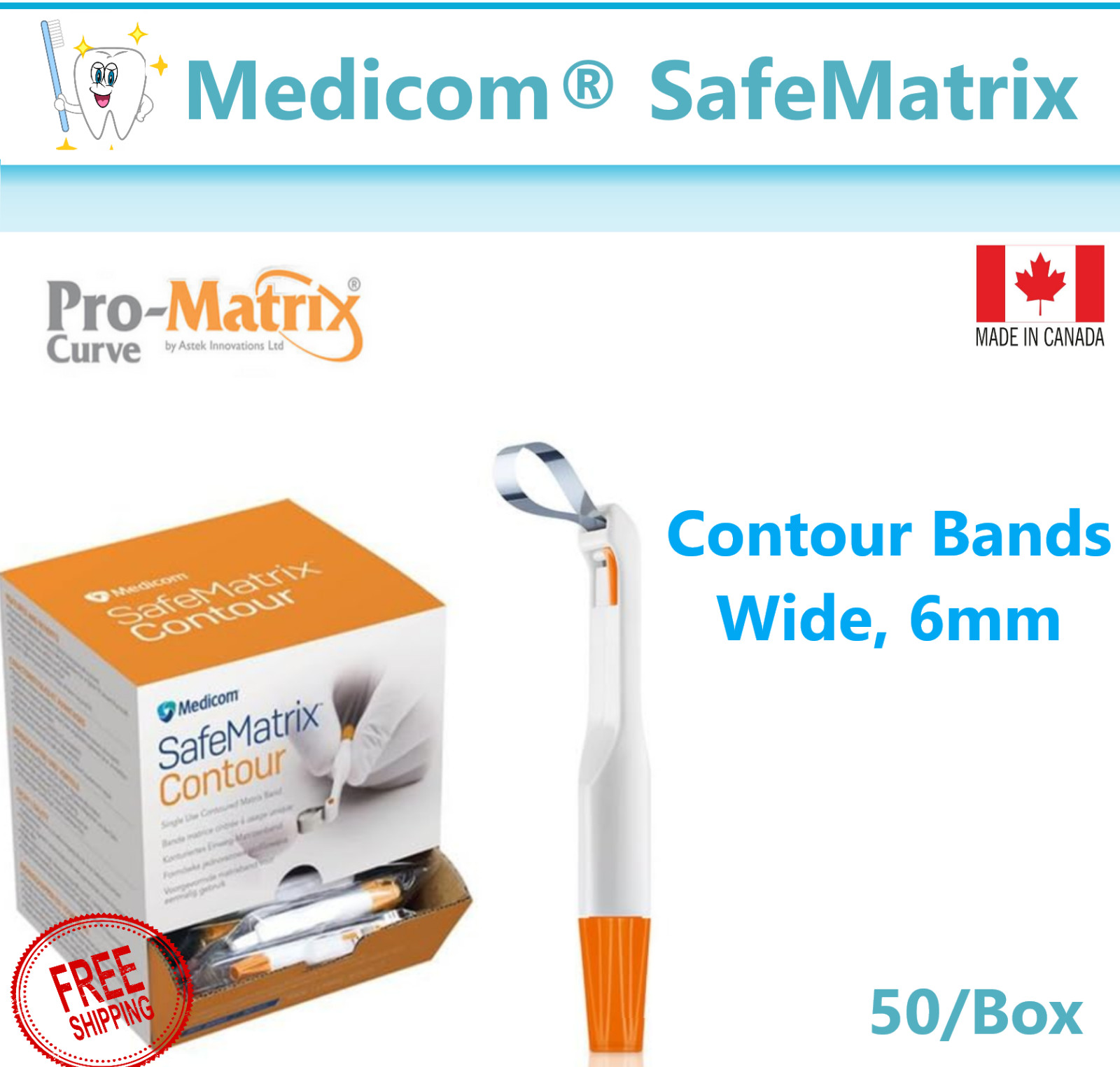 MEDICOM Pro-Matrix BAND Wide, 6.0 mm, Narrow, 4.5mm Dental Matrix Bands, 50/Pk