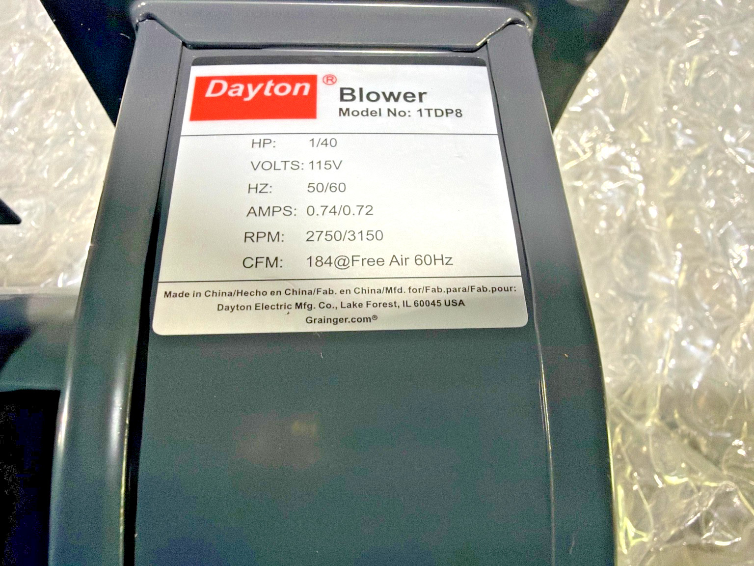 Dayton 1TDP8 Centrifugal Blower Fan 115V 184 CFM 1/40 HP Grainger New NOS