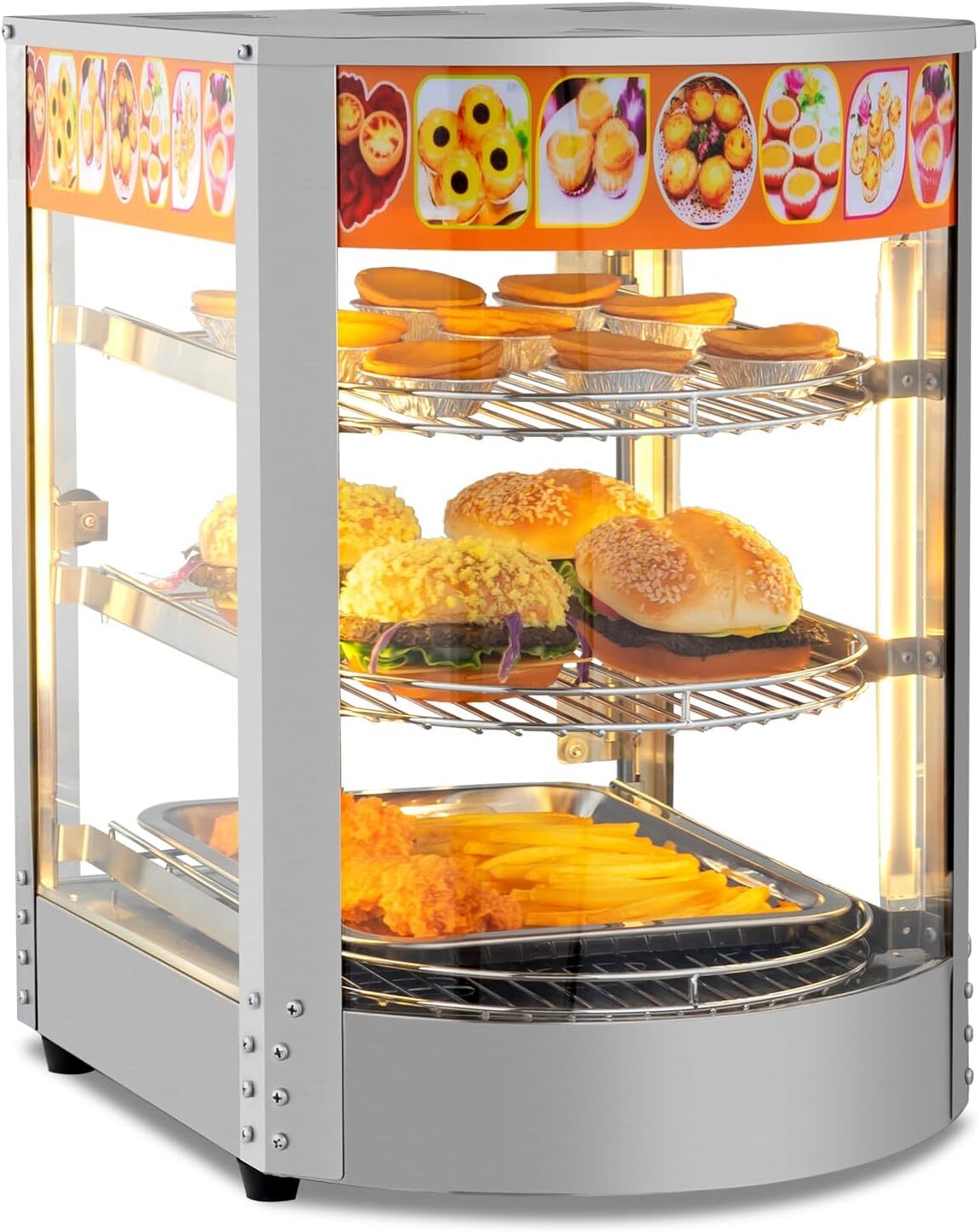 3 Tiers Commercial Food Warmer Display Electric Countertop Pretzel Pizza Warmer