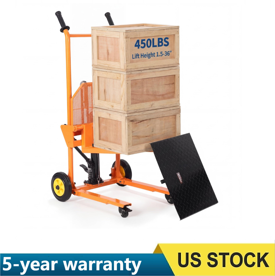 Hydraulic Material Lift 450lbs Winch Stacker Adjustable Pallet Dolly Lift 36in