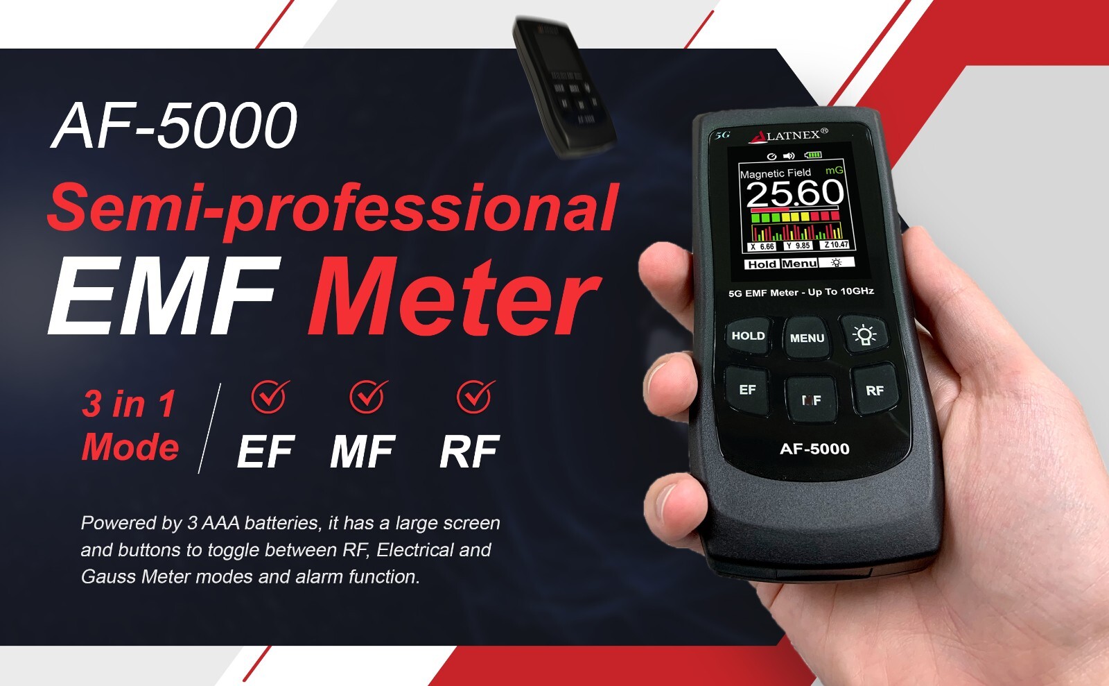 LATNEX AF-5000: Multi-Field 5G Radiation EMF Meter RF Detector Reader to 10GHz