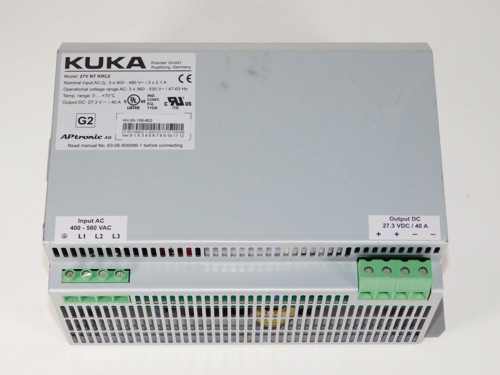 KUKA 27V NT KRC2 APtronic Power Supply 27.3 VDC 40 AMP Industrial Machine Unit