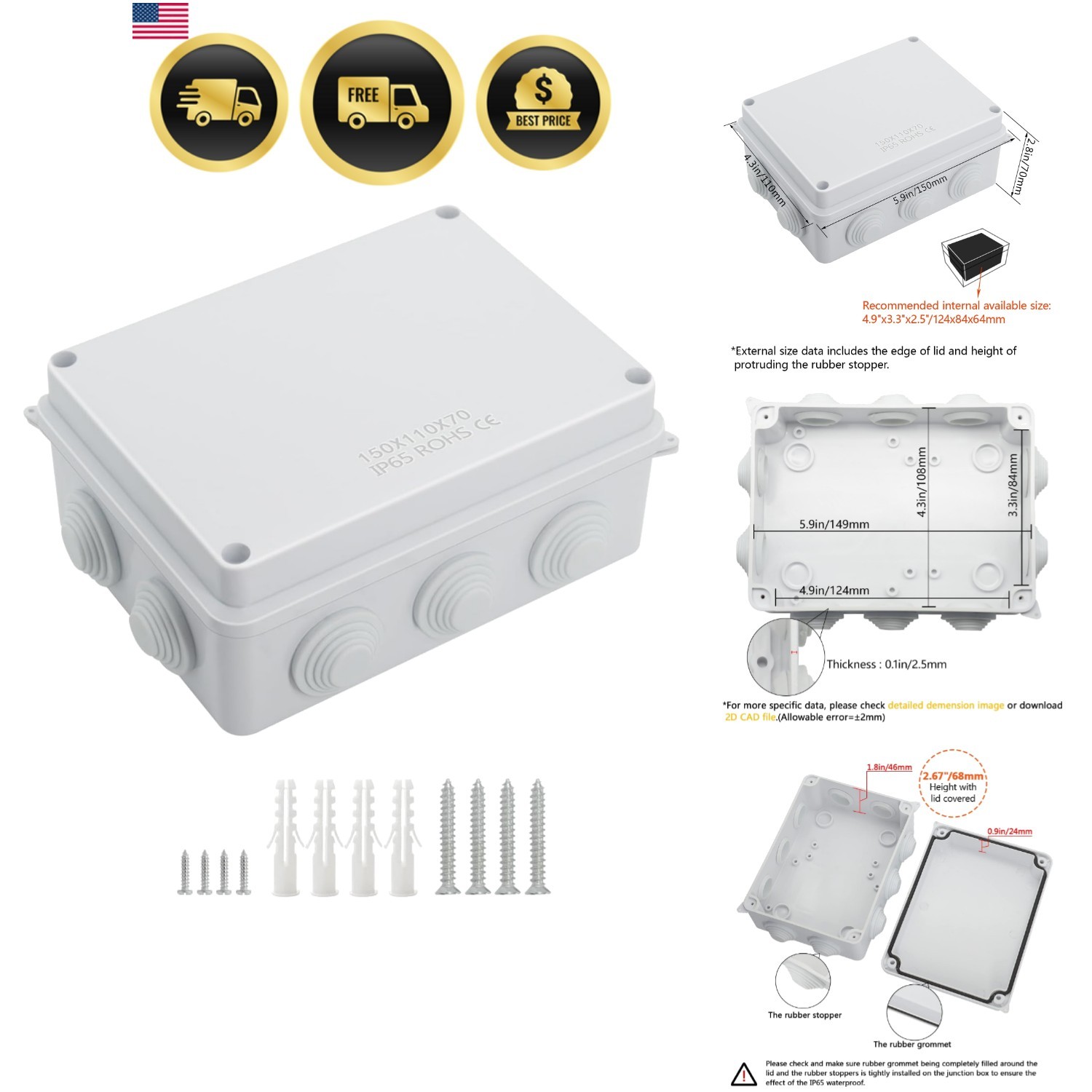 ABS Plastic Dustproof Waterproof Junction Box Universal Electrical Project E…