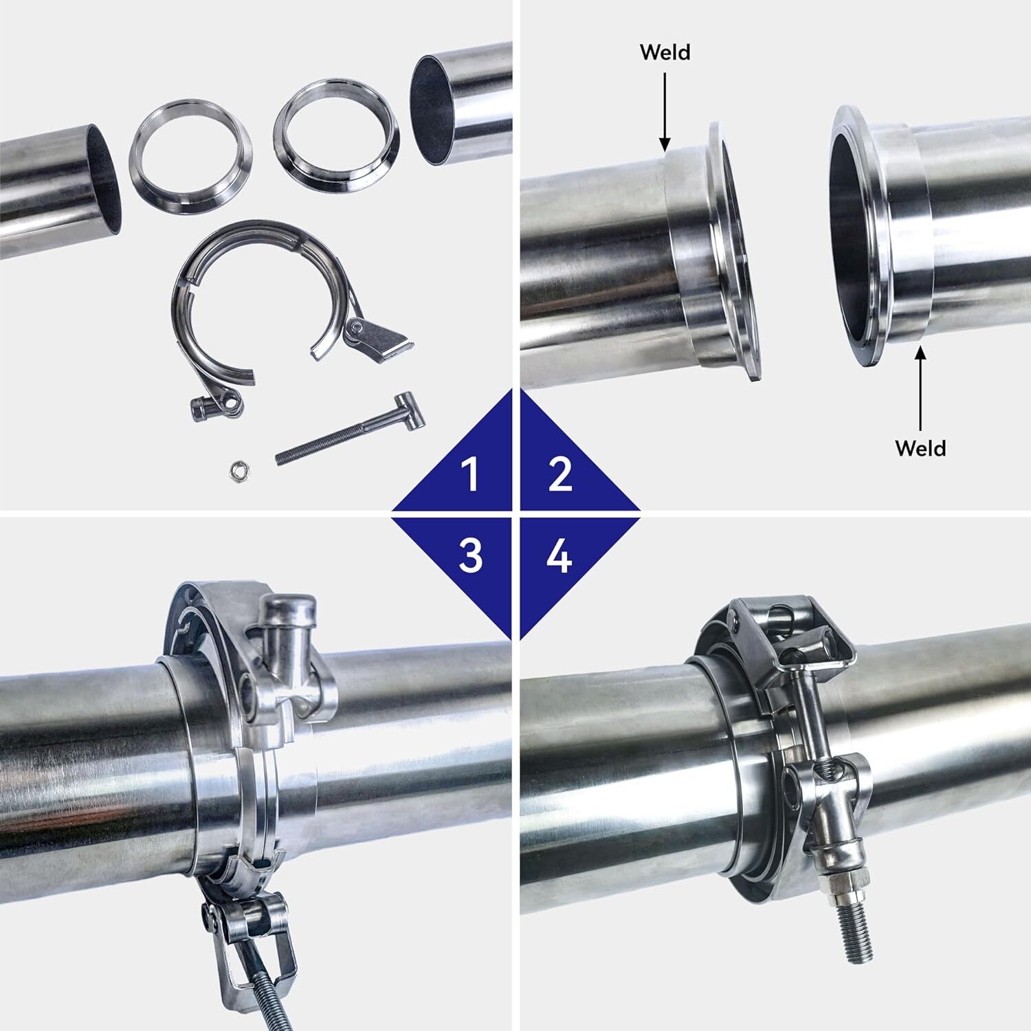 HFS 2.5IN Stainless Steel 304 Quick Release V-Band Turbo Downpipe Exhaust Clamp