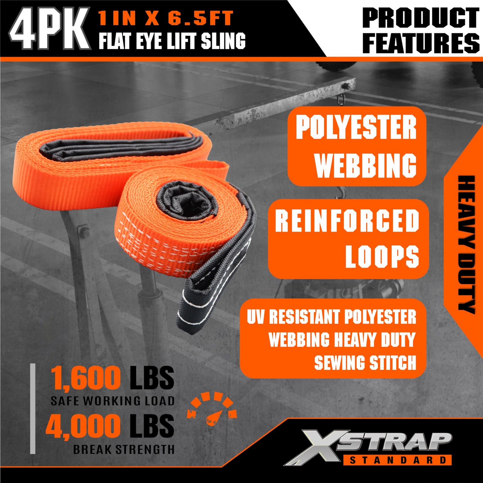 4PK 1″x6.5ft Lifting Sling Straps 2000 lb Vertical Capacity