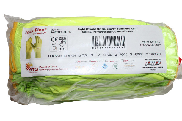 MaxiFlex XL High-Visibility Nylon Polyurethane Coated Glove 34-874FY (12 Pair)
