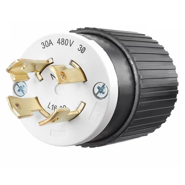 Locking Plug, L16-30P, 30 A, 480V AC, Three Phase, 3 Pole, Screw Terminals,