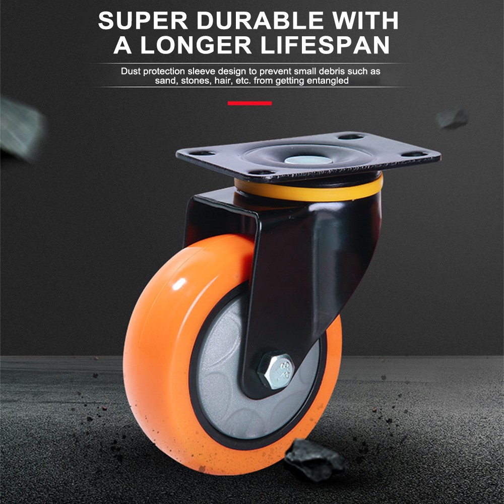 2 / 4 Pack Heavy Duty Swivel Plate Caster Wheels 3″ 4″ 5″ Polyurethane Wheels