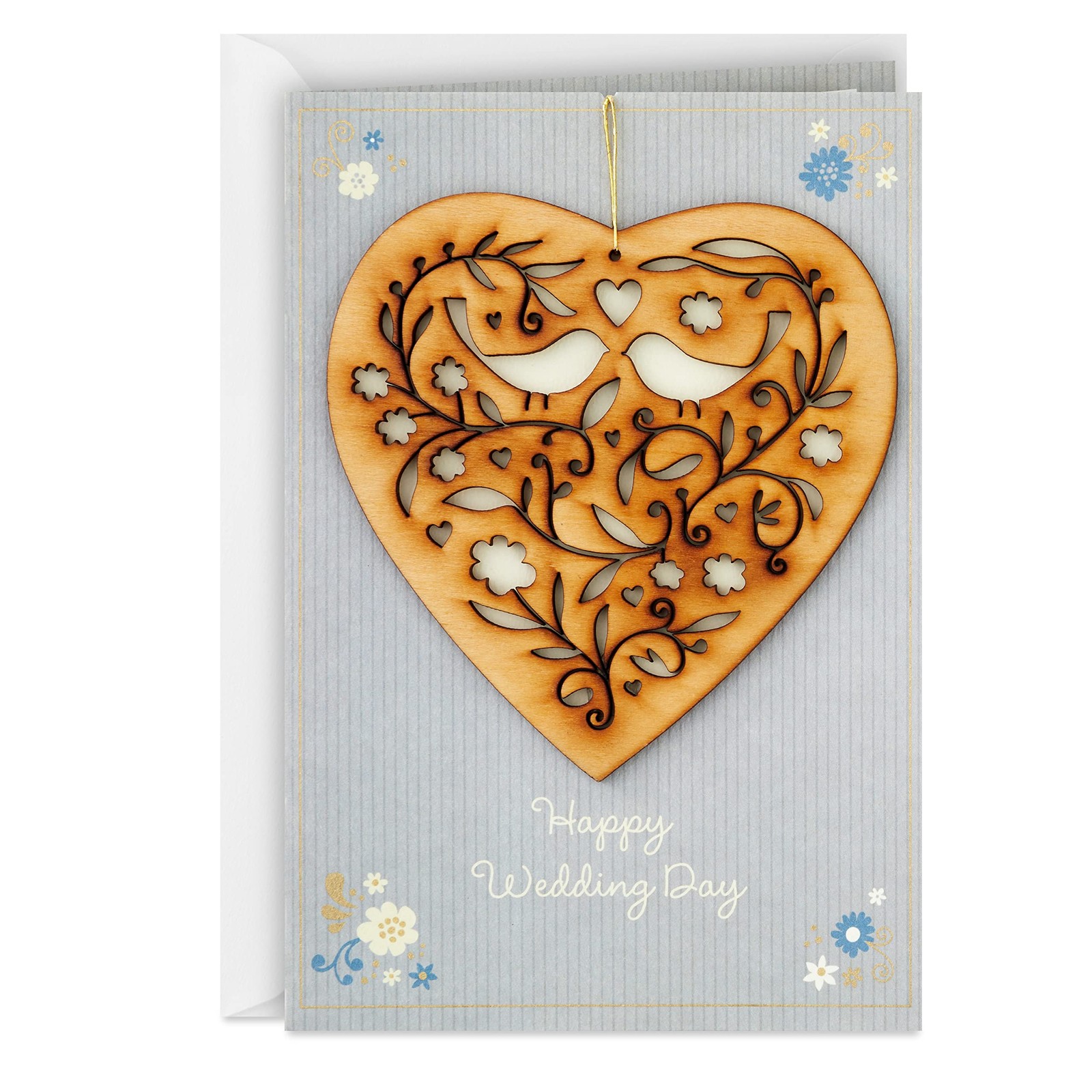 Hallmark Wedding Card (Removable Keepsake Wooden 5 inches x 7.2 inches, Grey