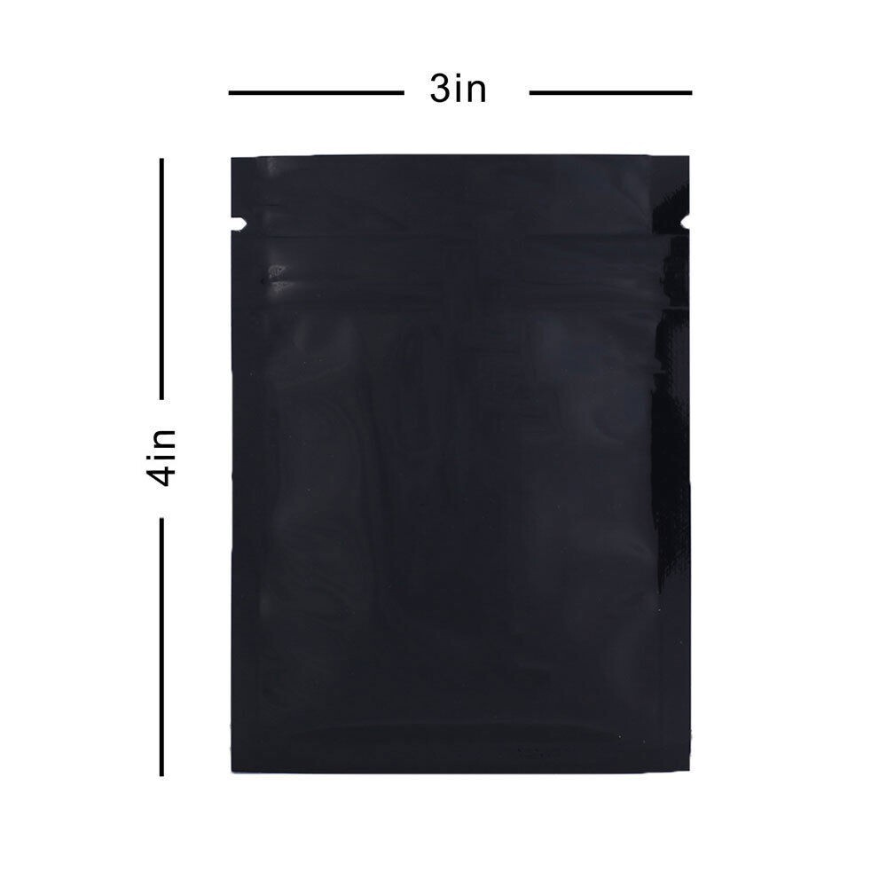 100 Premium 3×4″ Matte Black Small Double-Sided Mylar Foil Zip Storage Bags