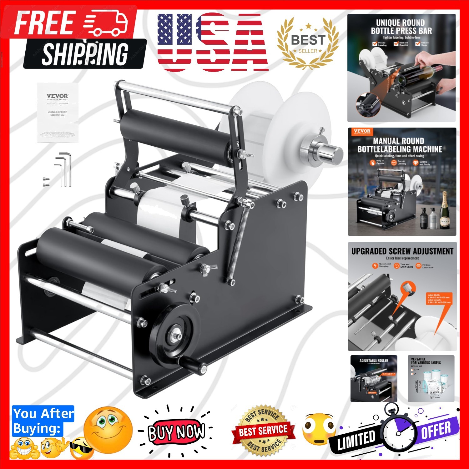 Manual Round Labeling Machine, 15-20pcs/min, Applicator for Round Bottles, Ad…