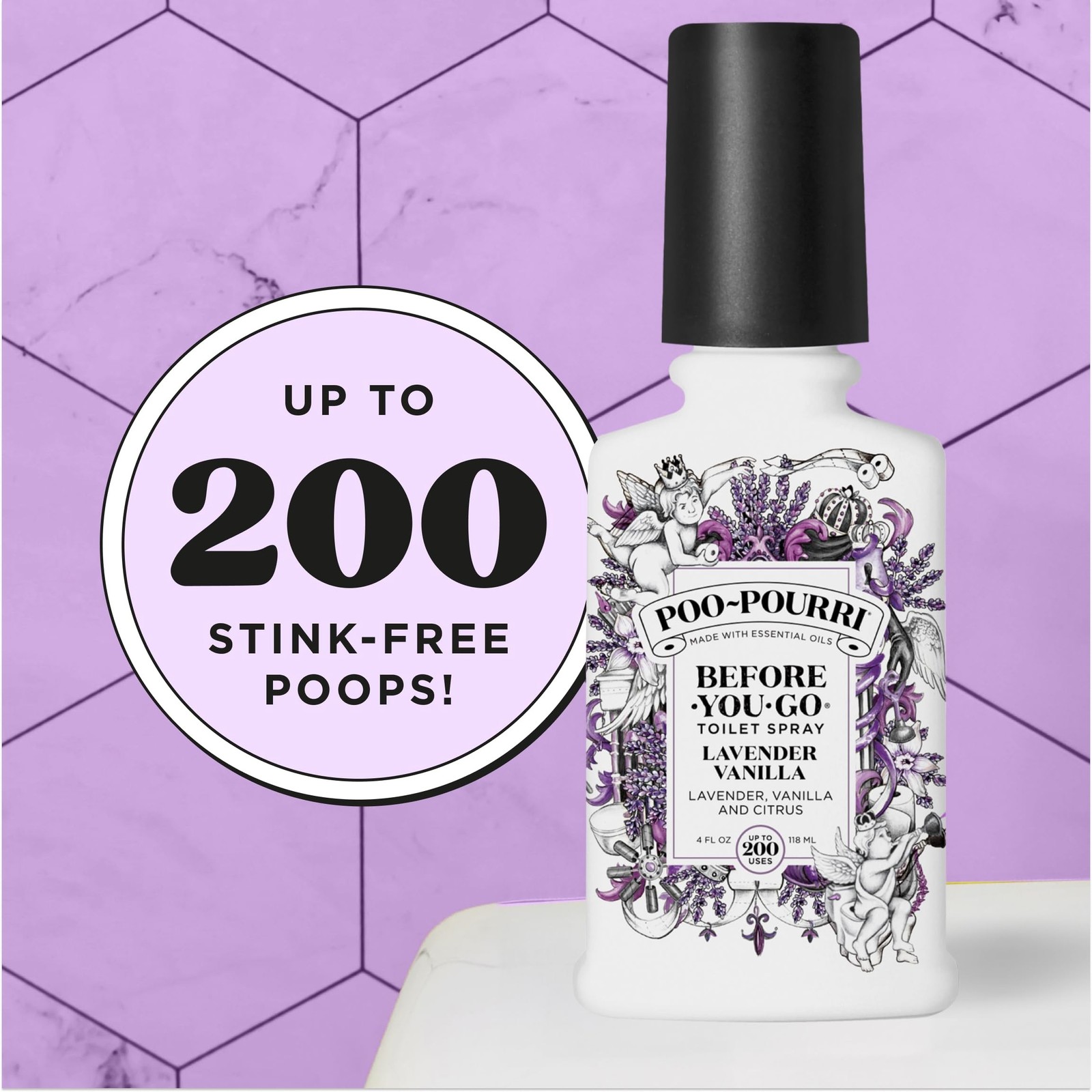 Poo-Pourri Before-You-Go Toilet Spray, Lavender Vanilla, 4 Fl Oz, Up to 200 U…