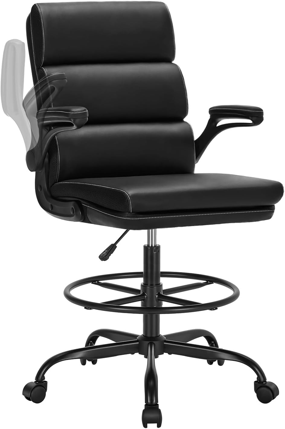 Drafting Chair Tall Office Chair with Padded Flip-up Armrests Executive Ergon…