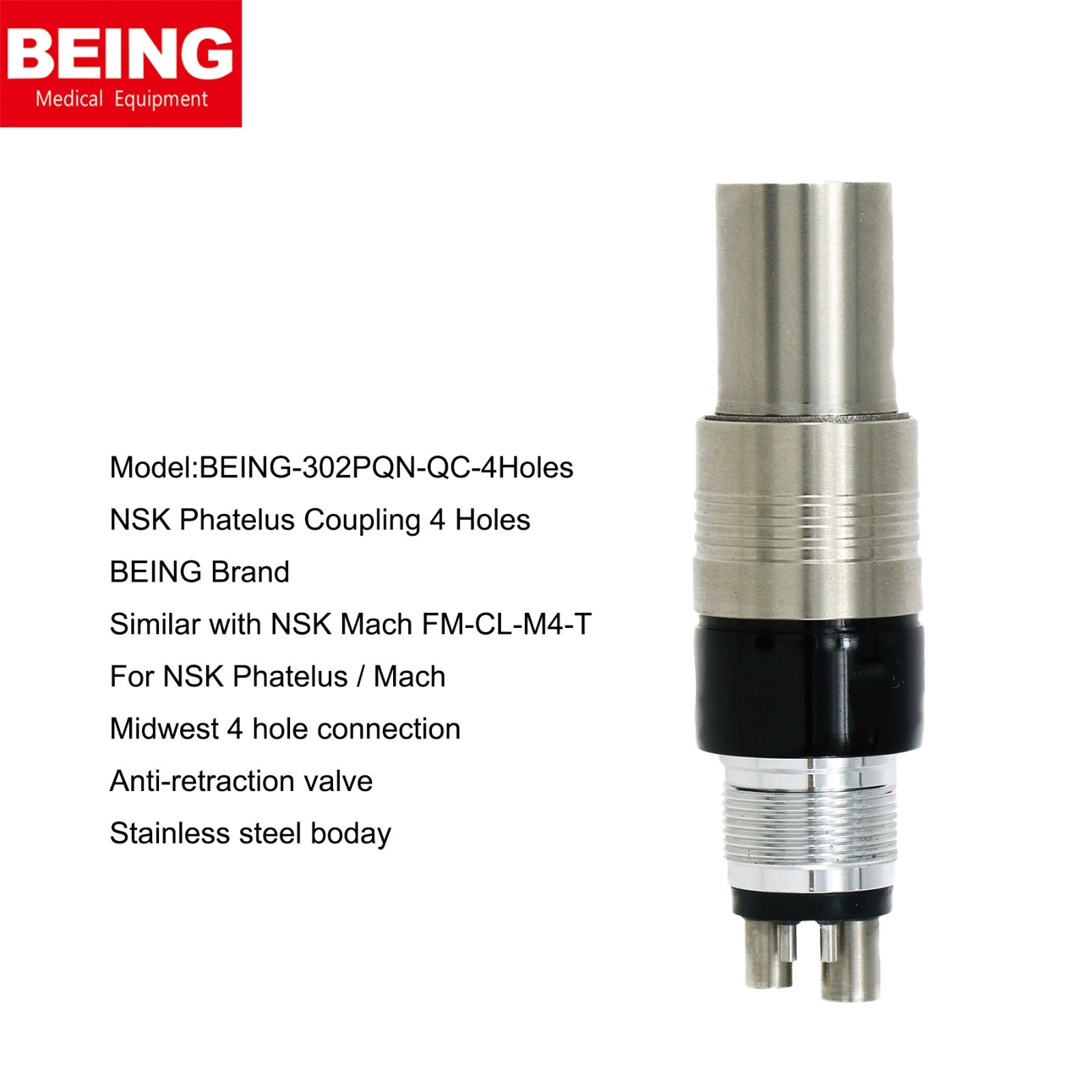 US BEING Dental Fiber Optic High Speed Handpiece For Kavo NSK Coupler 4/6 Holes
