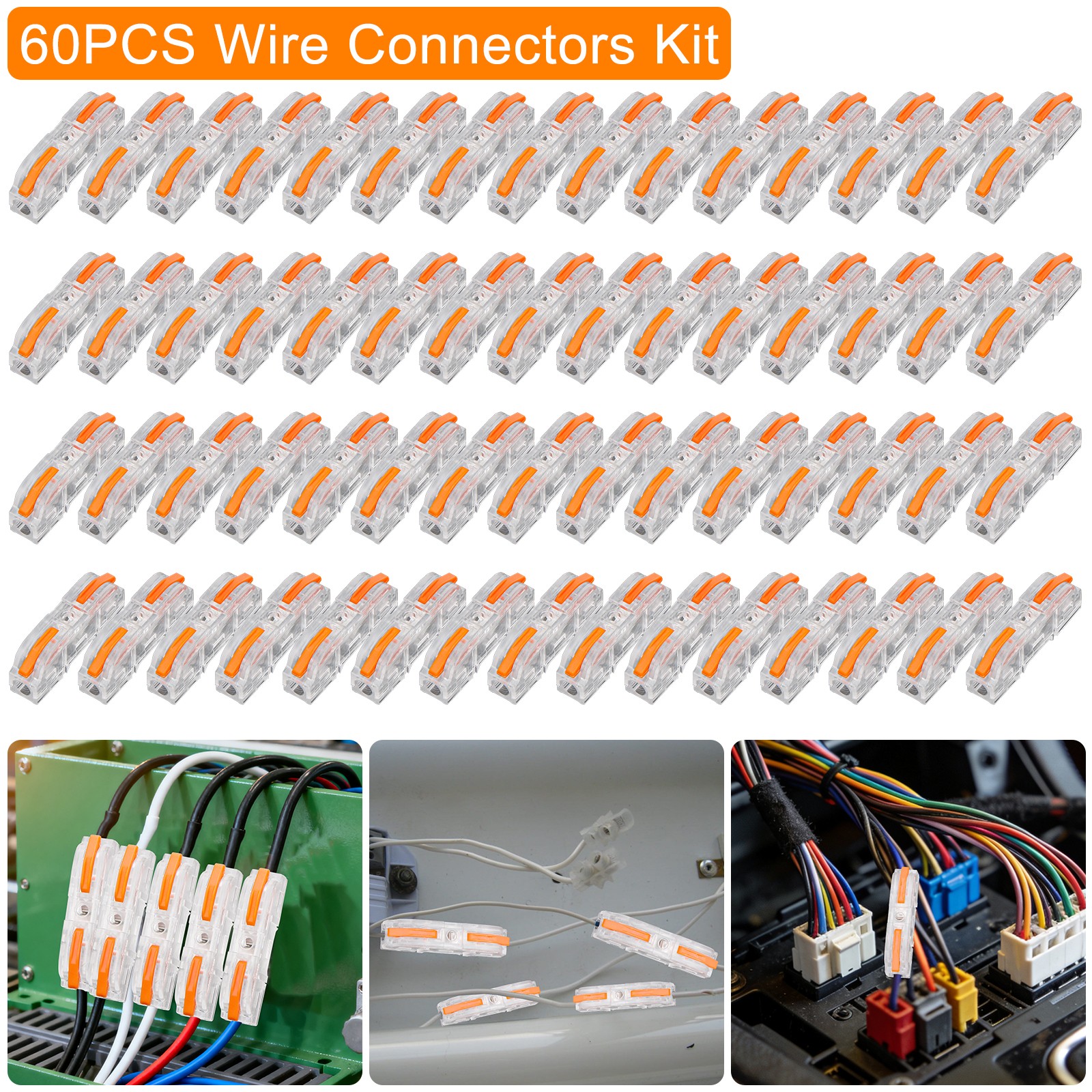 60PCS 1-in 1-out Snap-On Wire Connector Kit Wiring Compact 32A 250V for Lighting