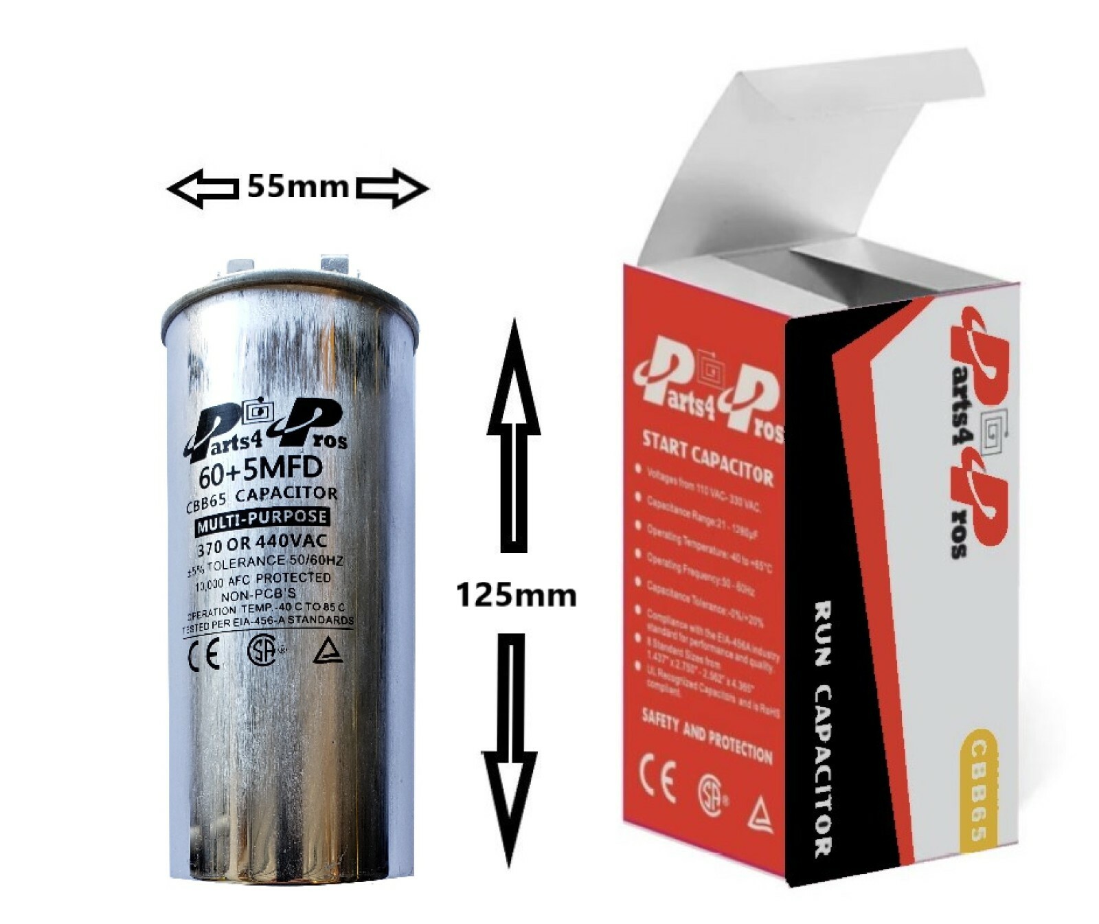 60+5 60/5 uF MFD 370-440 V AC (10x) High Quality Dual Run Capacitor CBB65-R