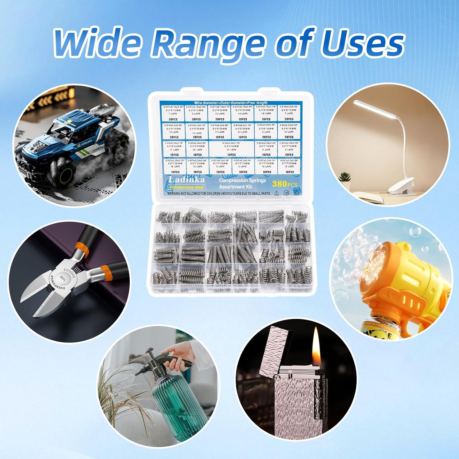 380-PCS Stainless Steel Compression Spring Kit 23 Sizes for Pen Repair & DIY