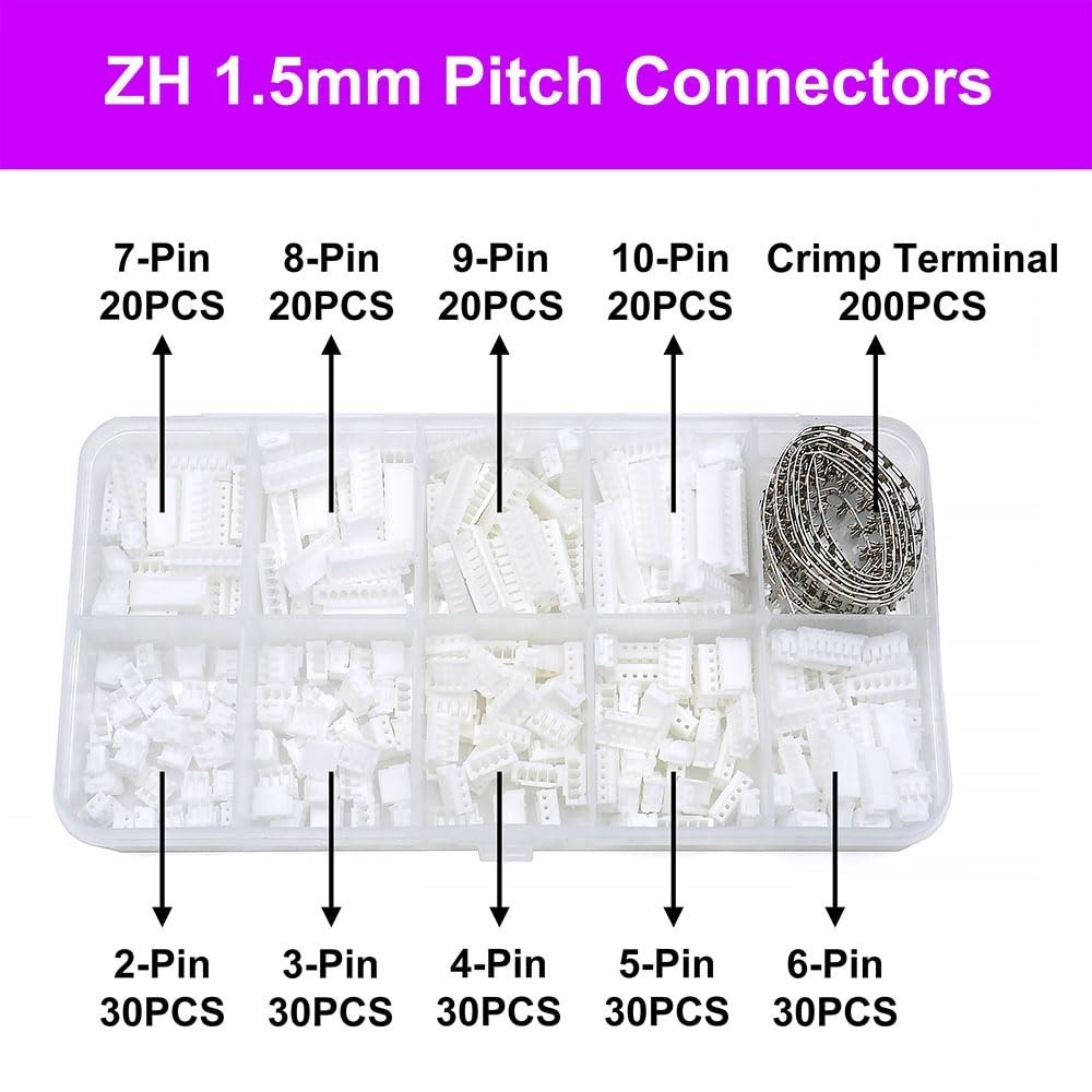 JST ZH 1.5mm Connector Crimp Terminal Housing Kit 2 3 4 5 6 7 8 9 10 Pin 200Pcs
