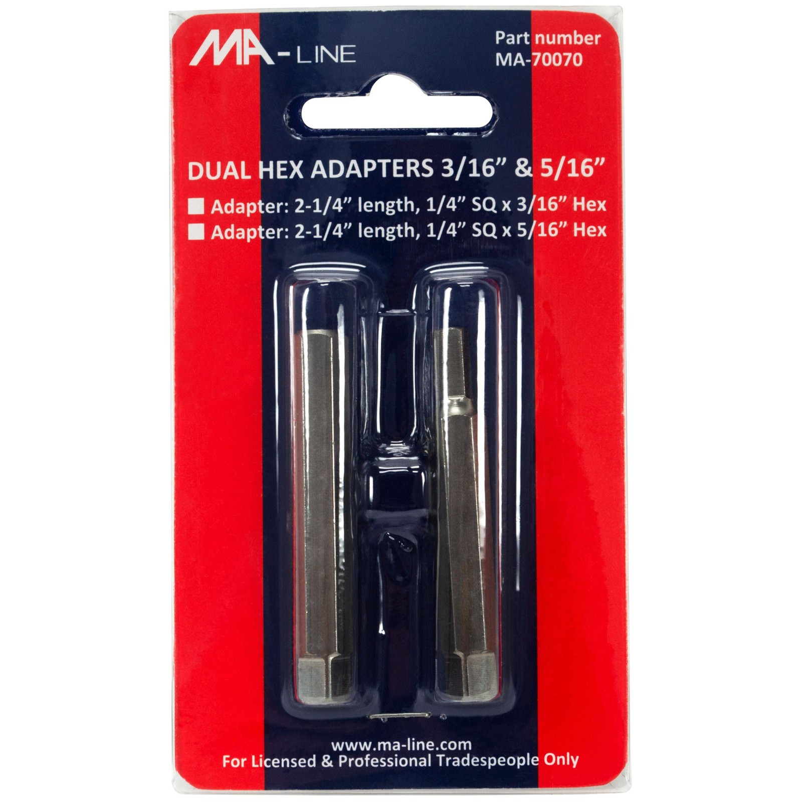 MA-Line MA-70070 Hex Adaptors for Ratchet Wrench 3/16in and 5/16in