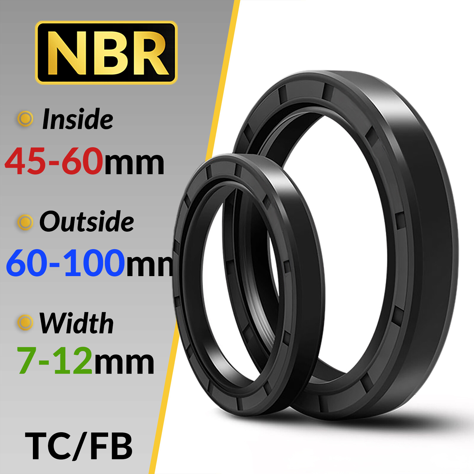 Metric NBR Oil Shaft Seal Dust Grease Seal TC Double Lip w/ Spring ID 45-60mm