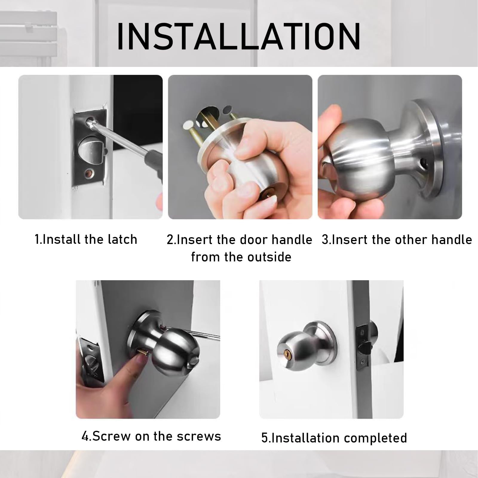 Gold Door Knobs with Lock and Keys, Interior and Exterior Door Lock, Standard…