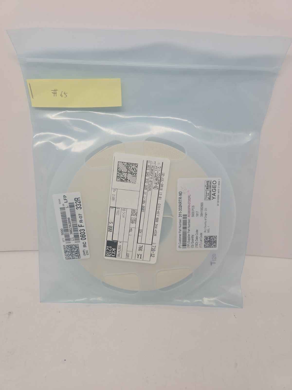 YAGEO RC0603FR-07332RL 332 Ohm 1% 0603 SMD Resistor Reel (4500 Pcs)