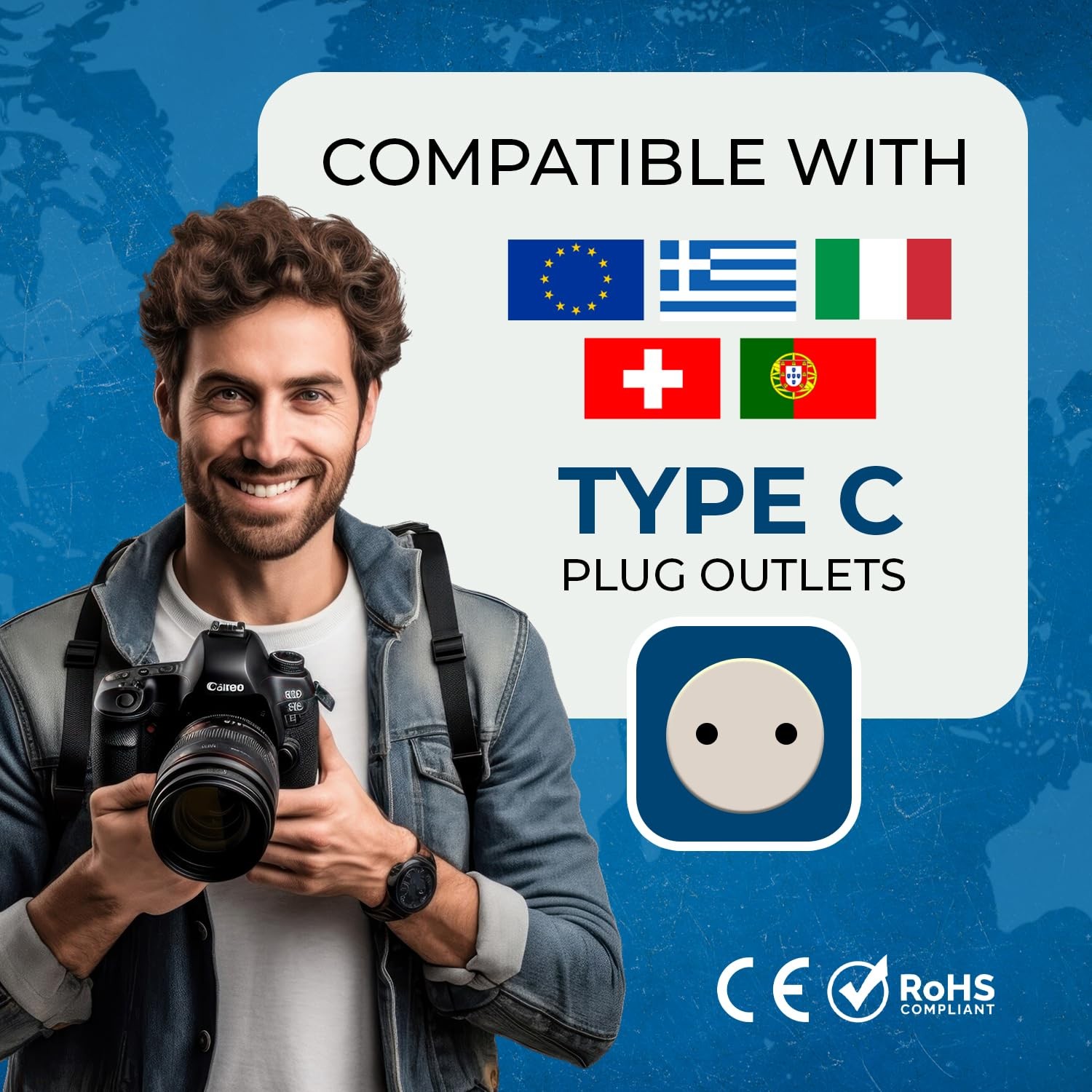 USA to Europe, Turkey, Spain & More (Type C) Travel Adapter Plug – 2 in 1 – C…