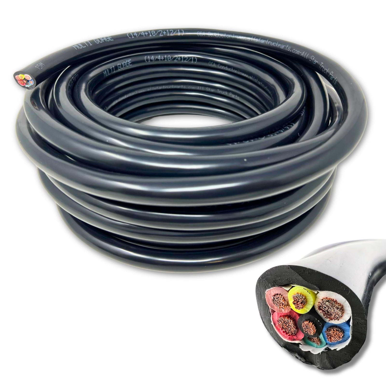 Heavy Duty 14/12/10AWG Multi Gauge 7 Way CCA Conductor Wire RV Trailer Tow Ca…