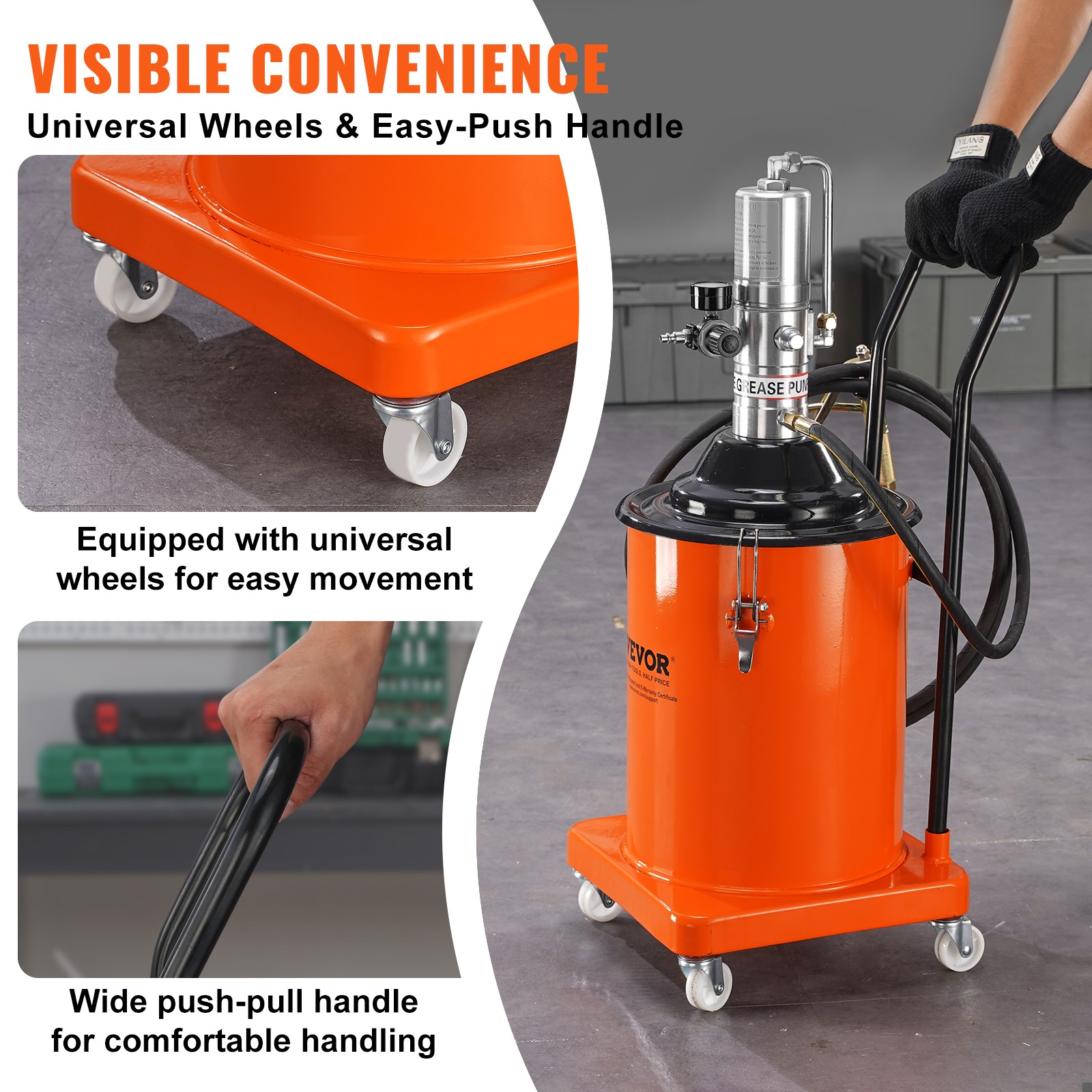 VEVOR Grease Pump Air Operated Grease Pump 5 Gallon 13 ft Hose Grease Bucket